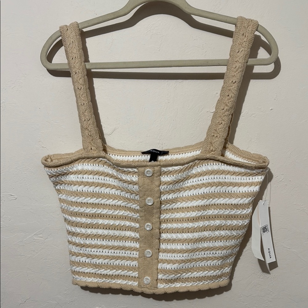 Striped Beige and White Knit Crop Top XL